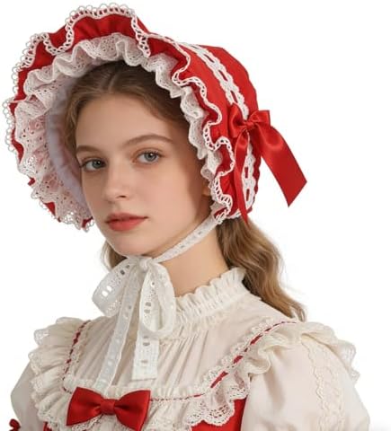 BPURB Victorian Lace Bonnet Colonial Pioneer Hat for Halloween