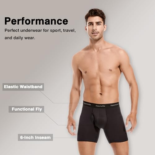 Men's Underwear Boxer Briefs 6 Inch Moisture Wicking Underwear for Men Pack, Anting Chafing, Fly Pouch XL3