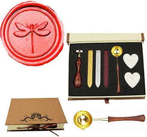 MNYR Vintage Dragonfly Sealing Wax Seal Stamp Wood Handle Melting Spoon Wax Stick Candle Gift Book Box kit Wedding Invitation Embellishment Holiday Christmas Card Package Gift Wrap Seal Stamp Set