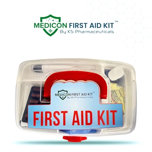 Image of First Aid Kit - 22 Items, 65 Pieces - Complete Emergency Medical Box for Home, Office, Car, Travel, School & Outdoor Use - Compact, Durable Plastic Case with Supplies