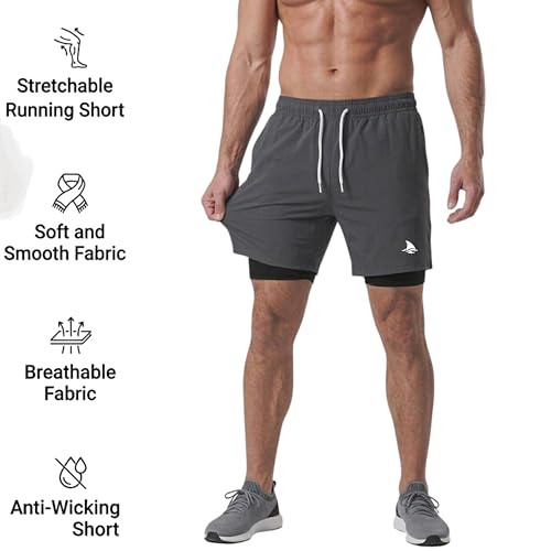 Image of BOLDSHARK Men's 2 in 1 Active Dual Shorts with Inner Tights Layer | Double Layer Short for Running, Gym & Sports