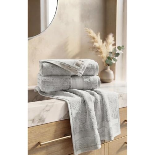 Image of 100% Cotton Handloom Hand Towel | Pack of 2 | Light Grey | High GSM | Soft & Highly Absorbent | Quick Dry Woven Cotton | Skin Friendly | Bathroom, Kitchen, Gym & Travel