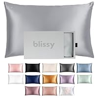 Blissy Silk Pillowcase - 100% Pure Mulberry Silk - 22 Momme 6A High-Grade Fibers - Silk Pillow Cover for Hair & Skin - Regular, Queen & King (Silver, Standard)