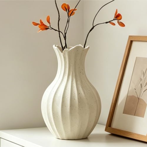Matte Ceramic Vase, Home Decor Flower Vases, Cream Farmhouse Floral Vase
