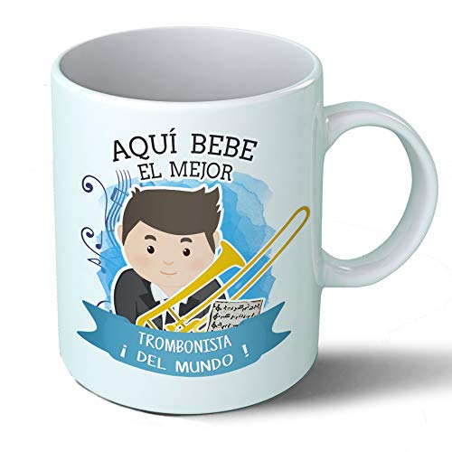 Planetacase Taza Desayuno Aqu� Bebe el Mejor trombonista del Mundo Regalo Original Musica musicos trombon Viento Metal Ceramica 330 mL
