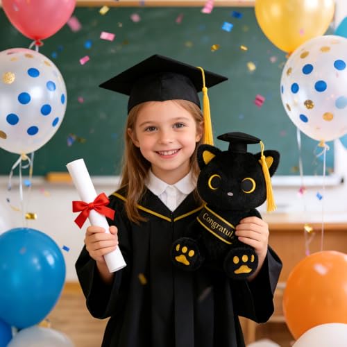Image of Class of 2026 Graduation Cat Plush - 8 inch Black Cat Plush with Cap & Golden Tassel Graduation Gift for Her Kids Him, Cute Plushies Toy for Kindergarten, High School College