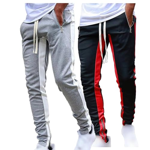 Maiyifu-GJ Mens Casual Drawstring Sweatpants with Zipper Pockets Athletic Workout Running Jogger Pants Elastic Waist Trousers