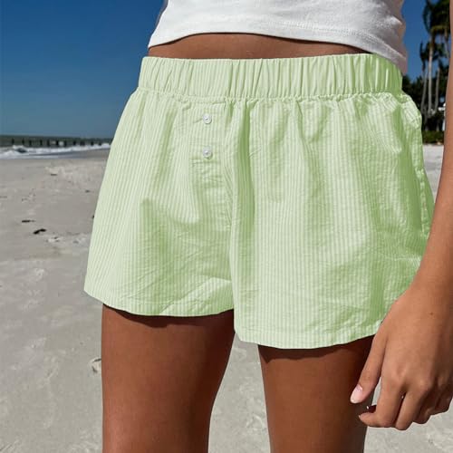 Image of Pivanzore Y2k Plaid Shorts for Women Casual Elastic Waist Aesthetic Lounge Bottom Baggy Pajama Shorts Boxers Sleepwear