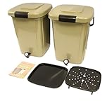 Family Sized Bokashi Composting Kit For Food Waste Recycling With 2 x 20L Airtight Kitchen Compost Bins, Tap For Liquid Feed, Optional 1kg Bran (With 1kg Bran, Olive Green and Black)