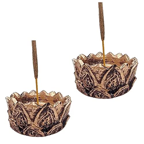 Kit 2 Incensario Indiano Castiçal Flor de Lotus Resina Dourado