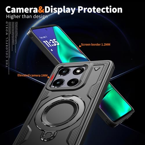 MRRSIWEI Military Grade Protection Heavy Duty Case for Motorola Moto Edge 60 Series, Black with Rotating Ring Kickstand by MRRSIWEI - Image 5