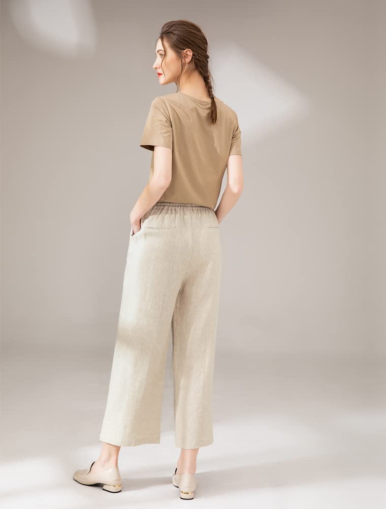 FTCayanz Donna Pantaloni Larghi Lino Vita Alta Pantaloni Gamba Larga Estivi con Coulisse