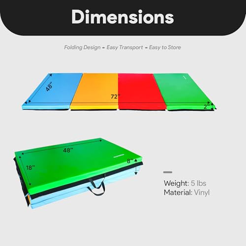 Image of BalanceFrom 6x4 Feet 4-Panel Folding Gymnastics Mat - 2-Inch Thick Pad with Vinyl Surface and Carrying Handles for Tumbling, Yoga, Pilates, Home Workouts, and Martial Arts