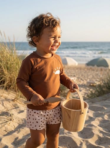 MODNTOGA Baby Boy Girl Swimwear 2Pcs Long Sleeve Swim Bathing Suit Set Toddler Kids Funny Sun Graphic Swimsuits Beach Wear (Brown, 2-3 Years)