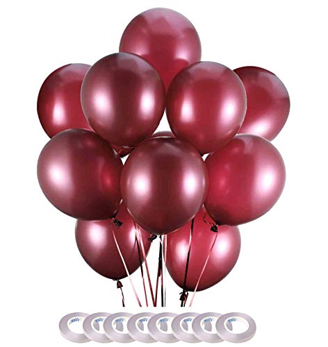 Image of AMFIN (Pack of 200) Burgandy Metallic Balloons with Matching Curling Ribbon for Birthday Decoration, Happy Birthday Balloons Decoration, Metallic Balloon Party Balloon,- Burgandy