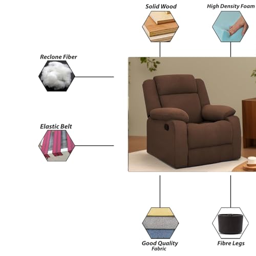 Image of Casaliving Milio Comfy Fabric Single Seater Recliner Chair, Sofa for Relaxing, Chair for Home Relax (Brown Fabric) | Premium Sofa Set