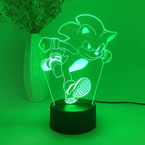 Windgro Anime 3D Night Light Sonic The Hedgehog Two 3D Illusion Night Light 16 Colors With Remote Control Table Lamp Kids Bedroom Decorations Stuff Creative Gift For Boys Girls #TOP4