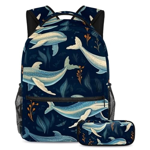 Sac à dos baleines de l'océan bleu grand format pour soulager le dos des élèves