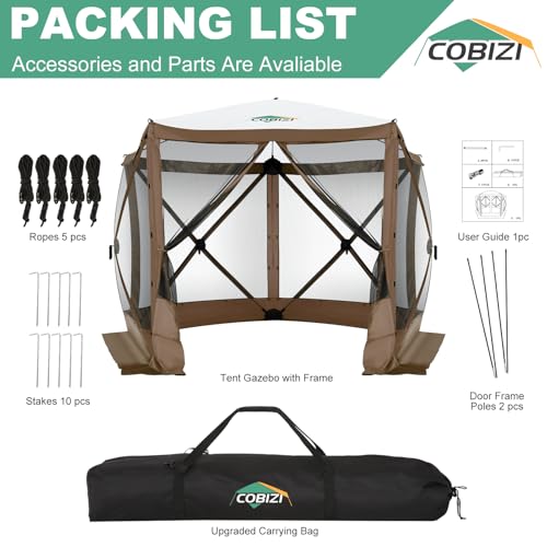 Image of COBIZI 10x10 FT Pop up Gazebo, Popup Canopy Tent,Instant Screened in Gazebos, Waterproof Portable Outdoor Small Screen Tents Sun Shelter,carpas para Patio for Camping, Garden and Backyard,Brown