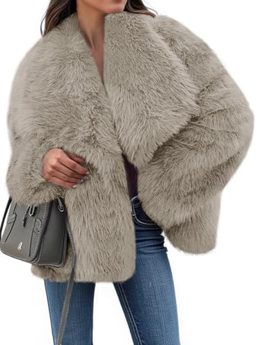 Image of Tankaneo Womens Cropped Faux Fur Jackets Winter Long Sleeve Open Front Warm Shaggy Coats
