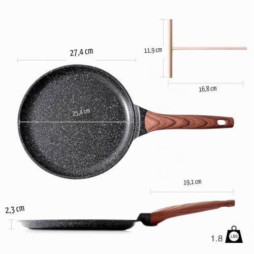 Foto von Kordisen Crepepfanne Antihaft 26 cm – Crepe Pfanne Induktion & Pfannkuchenpfanne, Pancake Pfanne mit Teigverteiler, Granitbeschichtung, PFOA-frei