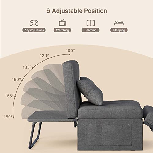 Aiho Sofa Bed, 4 In 1 Sleeper Chair Bed Coverts To Guest Bed Folding Ottoman With Adjustable Backrest, Modern Breathable Linen Couch Bed For Living Room Apartment Office, Dark Grey #TOP3