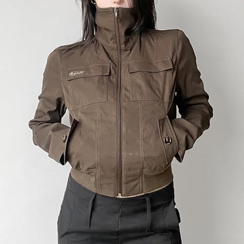 Monkay Womens Bomber Jacket Slim Fit Zip Up Cargo Jackets Y2K Cropped Outfit Vintage Casual Street Spring Fall Coat4