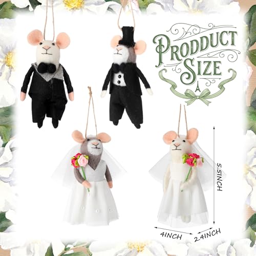 Hahafelt 4 Pcs Wedding Felt Mice Ornaments with Bouquet Cute Wedding Mouse by Hahafelt - Used condition - Image 3