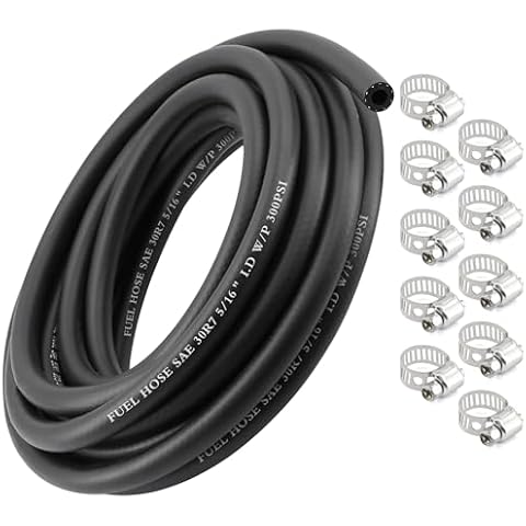 Xaugiry 5/16 inch,25Ft Fuel Line Hose Push Lock NBR Rubber SAE 30R7 300PSI,10 pcs 10-16 Clamps,used in fuel system,PCV system,steam emission,oil cooling Cover