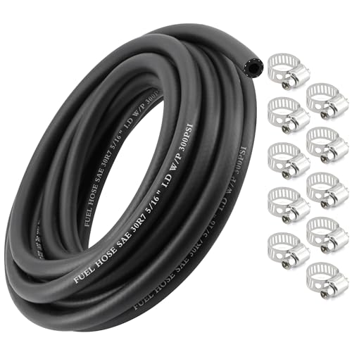 Image of 5 /16 Inch 25Ft Fuel Line Hose Push Lock NBR Rubber SAE 30R7 300PSI with 10Pcs Clamps Used in Automobile Engines Fuel Systems