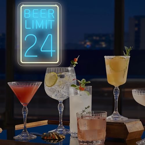 Image of Beer Limit 24 Neon Sign Bar Accessories Funny Bar Wall Decor with Dimmable USB Powered Neon Light for Home Bar, Men Cave, Garage & Party Decor Holiday Birthday Gift