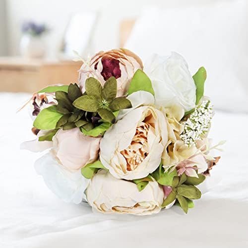 Fouriding Wedding Bouquet Artificial Mutiple Silky Flowers Rose Bridal Bouquets for Bride Bridesmaid Holding Wedding Decoration (Peony)