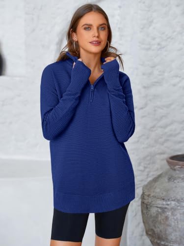 Image of PRETTYGARDEN Womens Long Sleeve Quarter Zip Pullover Sweater | Casual Loose V Neck Sweaters with Thumb Hole, Collared Ribbed Knit Jumper Tops, Oversized Tunic Tops, Fall Outfits 2026