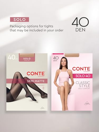 Image of Conte Solo 40 Denier Sheer Pantyhose for Women, Tights with Reinforced Toe | Sheer Stockings for Women, Semi-Matte Finish, Reinforced Panty, Lycra Fiber, Large Gusset XXL-3XL, Medias Para Mujer