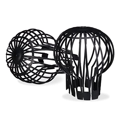 Relaxdays Fallrohrschutz, 4er Set, Kunststoff Korb, Laub Rinnensieb, Regenrohrschutz, Dachrinnenschutz, Ø 13 cm, schwarz