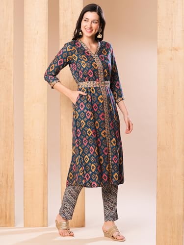 Image of Globus Women Kurta Sets (3641552001 Blue S)