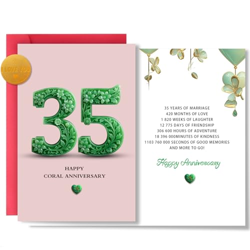 35th Wedding Anniversary Card, 7 by 5 Inch