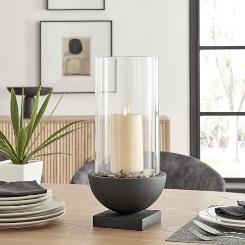 Danya B SE3268 Modern Black Metal Bold Pedestal And Glass Pillar Hurricane Candle Holder thumb #6
