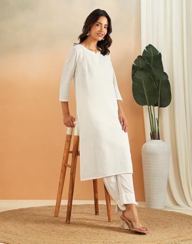 Image of Fabindia Women's Cotton Solid Long Kurta
