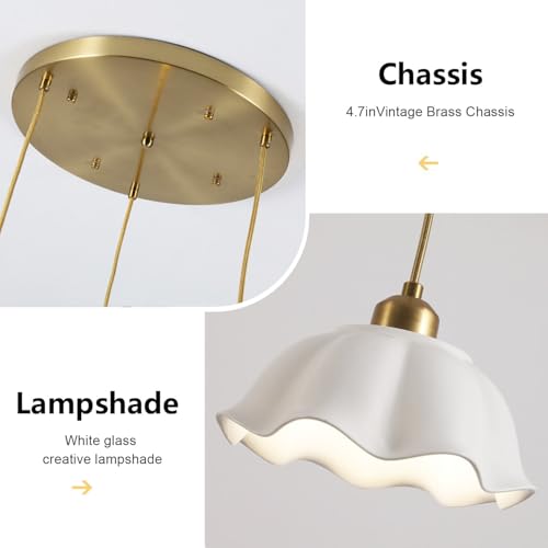 Image of 3 Light Pendant Light Minimalist Style Ceiling Hanging Lamp Retro White Wave Ceramic Lampshade Brass Finish Ceiling Light for Kitchen Island Bedroom Bedside