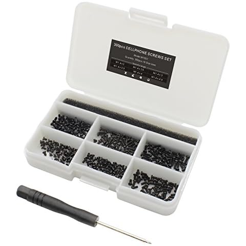 300pcs M1.4 Series Cell Phone Screws Set for Android Smartphone, Phillips Wafer Head, Black Zinc, 6 Size, with Screw Driver Cover
