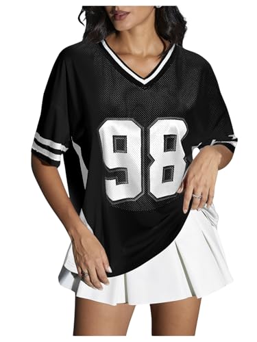 Verdusa Women's Jersey Shirts Y2k Tops Baggy Shirts Graphic Summer Oversized T Shirt Top