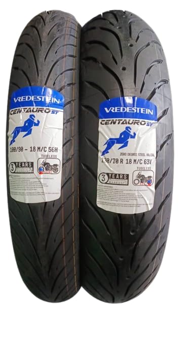 ENFIELD CENTAURO ST D Motorcycle Tyre Combo Pack, 100/90-18 56H TL and 130/70R18 63V TL, for RE 350 and Interceptor, 3 Years Manufacturing Warranty (Manufacturing Date 2024)