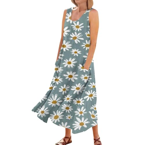 Plus Size Cotton Linen Summer Dresses for Curvy Women 2025 Sleeveless Maxi Vacation Beach Sundresses with Pockets
