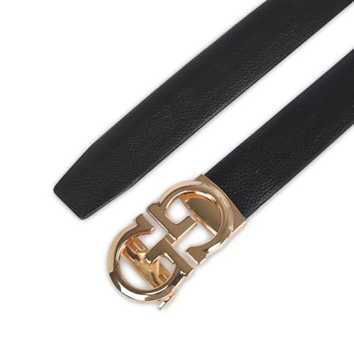 Image of Aurolran Men&Womens Leather Dress Belt Business Automatic Buckle Belt Color-Black Silver Gold