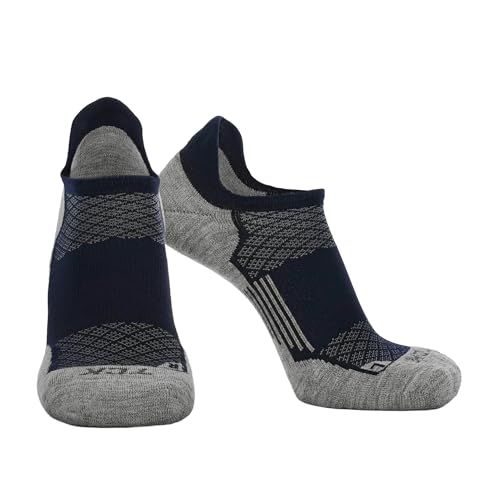 No Show Golf Socks with Heel Tab Super Soft (Navy/Grey, Large)