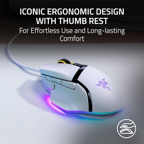 Razer Basilisk V3 - Wired customisable gaming mouse - ergonomic design - 26K DPI sensor - Chroma RGB - 11 programmable buttons - tiltable HyperScroll mouse wheel - PC/Mac | White - Image 6