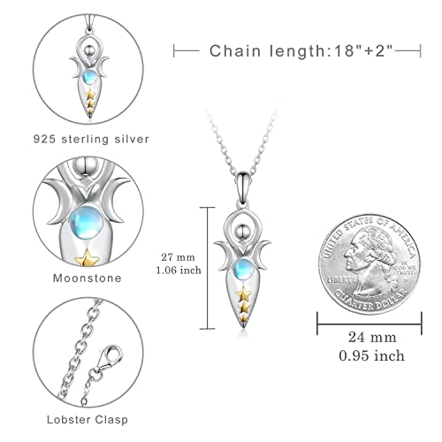 Cvravo Triple Moon Goddess Necklace Sterling Silver Moonstone Moon Pendant Necklace Pagan Wiccan Magic Amulet Jewelry Gifts For Women Girls #TOP3