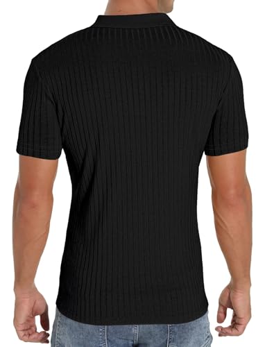 Camiseta polo para hombre con cuello cerrado, ajuste slim, manga corta, escote en V y cremallera, estilo casual y elegante miniatura 5