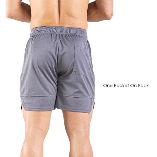 Vpos Men's 5" Gym Workout Shorts With Zipper Pockets,Dry Fit Mens Mesh Athletic Shorts For Running Bodybuilding And Training Black/Gray,X-Large #TOP3
